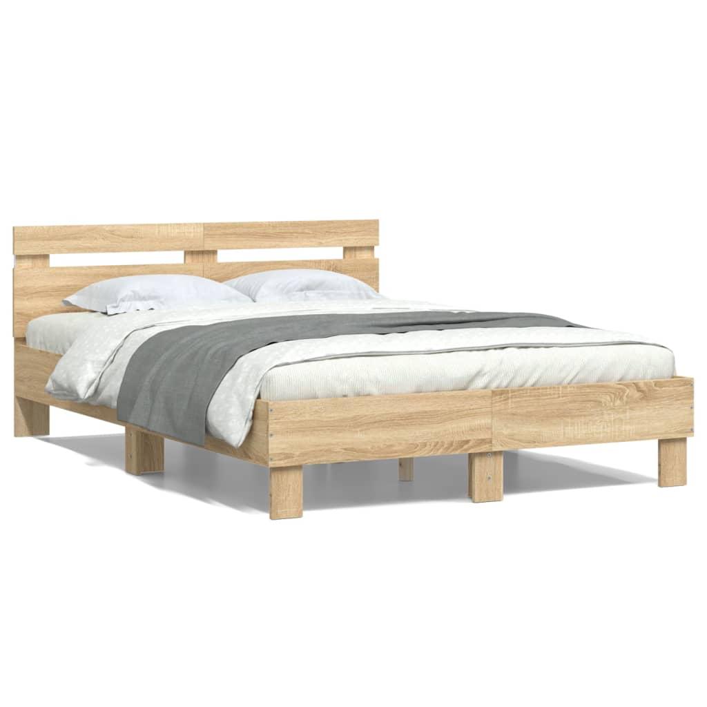 Bed Frame with LED without Mattress Sonoma Oak 135x190 cm