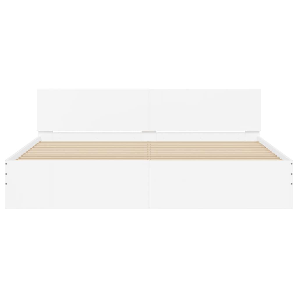 Bed Frame with LED without Mattress White 183x203 cm King