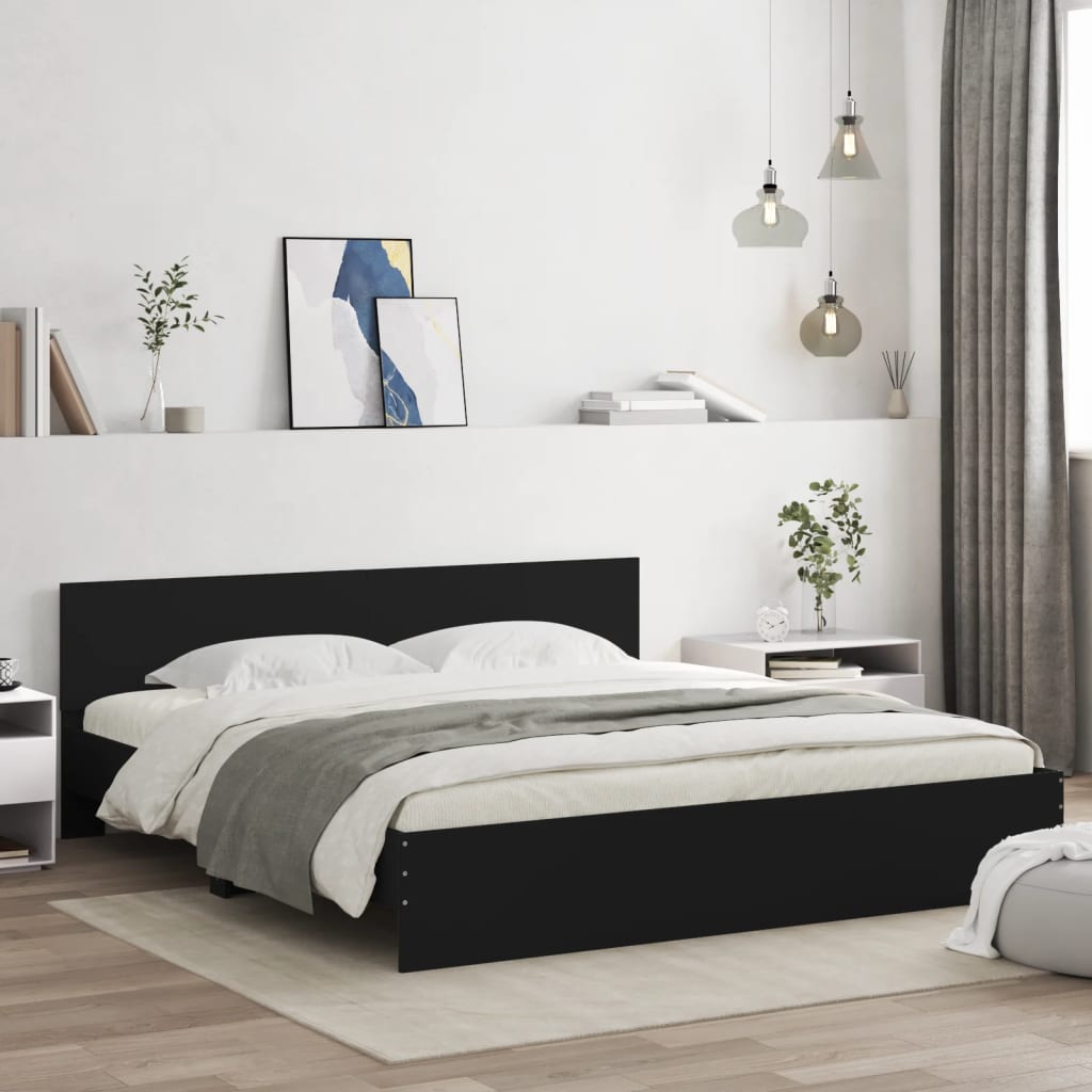 Bed Frame with LED without Mattress Black 183x203 cm King