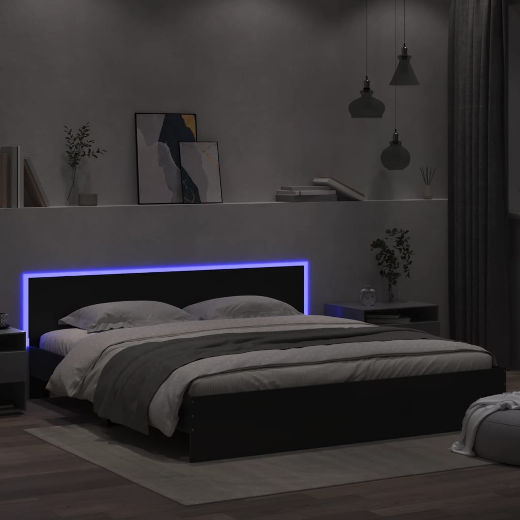 Bed Frame with LED without Mattress Black 183x203 cm King