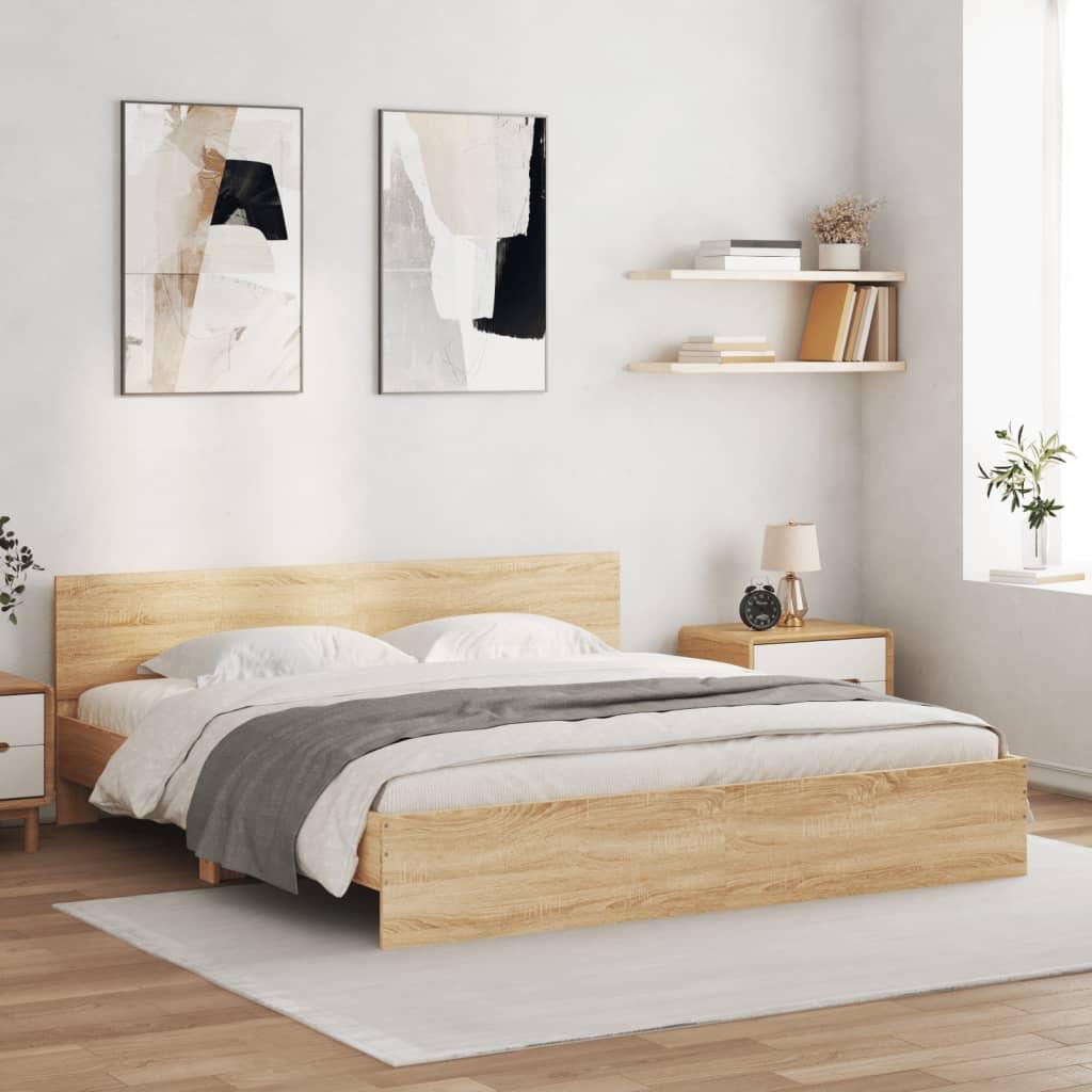 Bed Frame with LED without Mattress Sonoma Oak 183x203 cm King