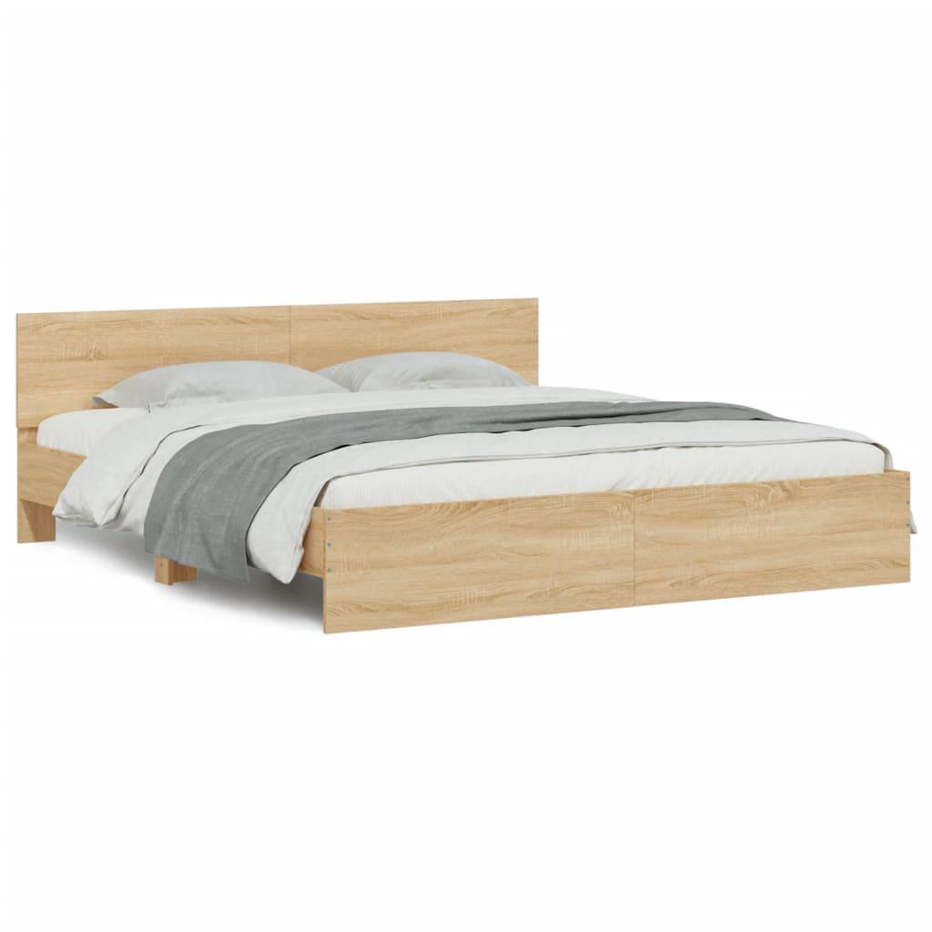 Bed Frame with LED without Mattress Sonoma Oak 183x203 cm King