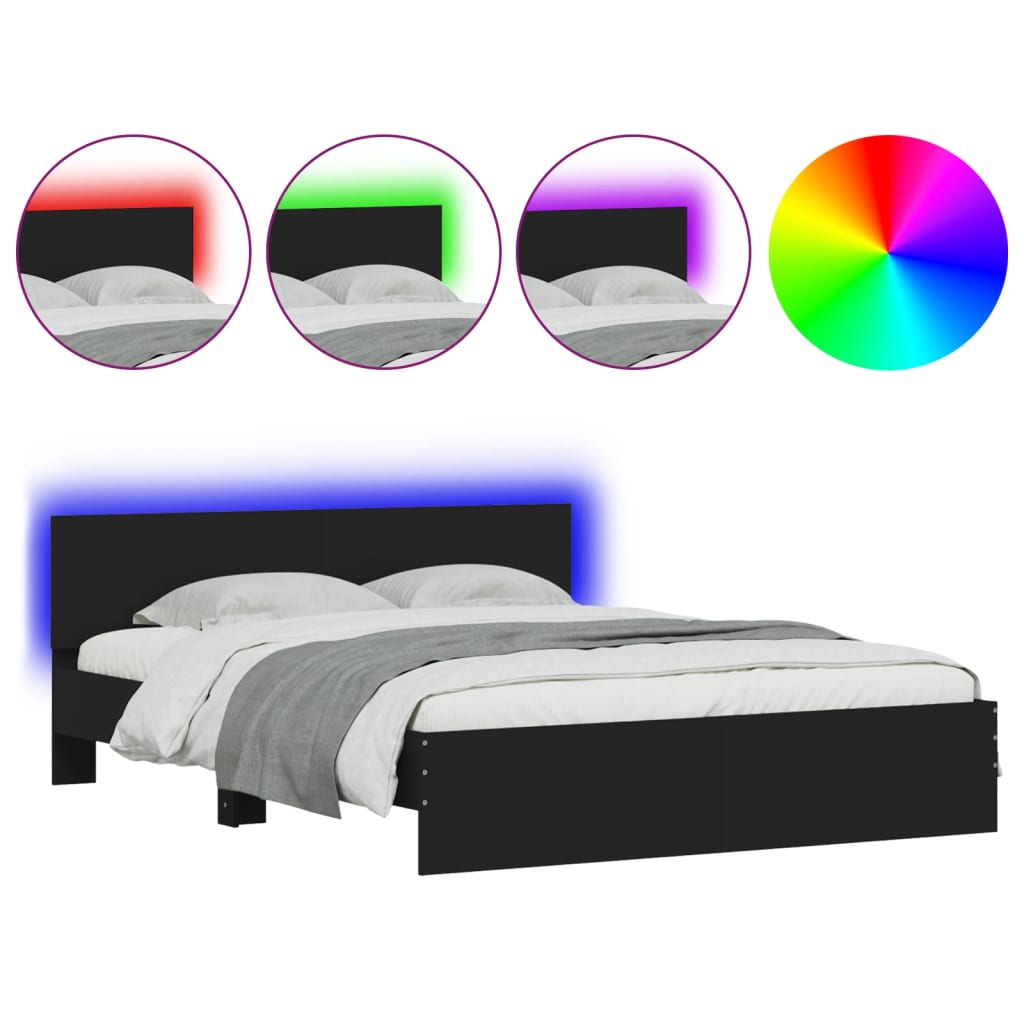 Bed Frame with LED without Mattress Black 150x200 cm