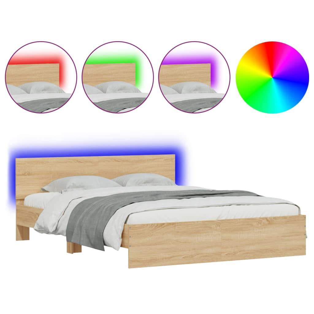 Bed Frame with LED without Mattress Sonoma Oak 150x200 cm