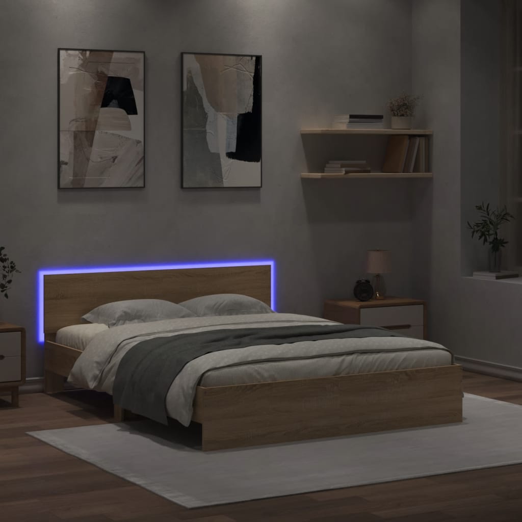 Bed Frame with LED without Mattress Sonoma Oak 150x200 cm