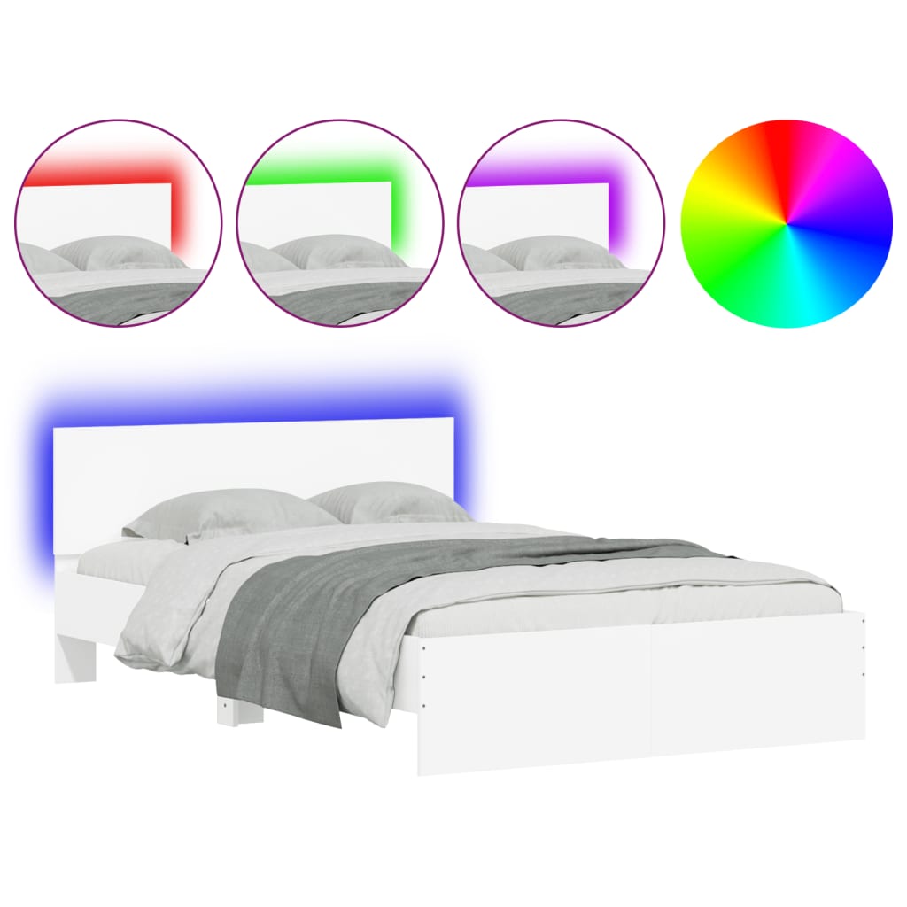 Bed Frame with LED without Mattress White 135x190 cm