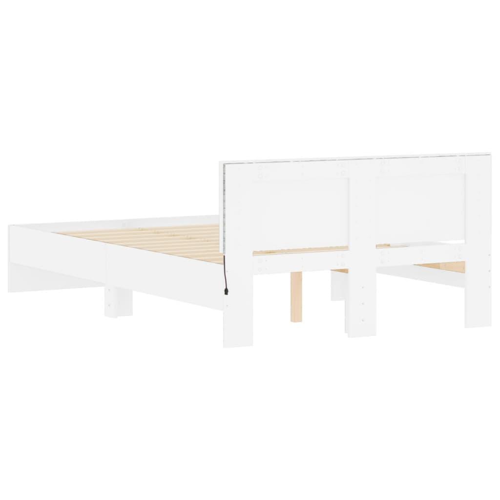 Bed Frame with LED without Mattress White 135x190 cm