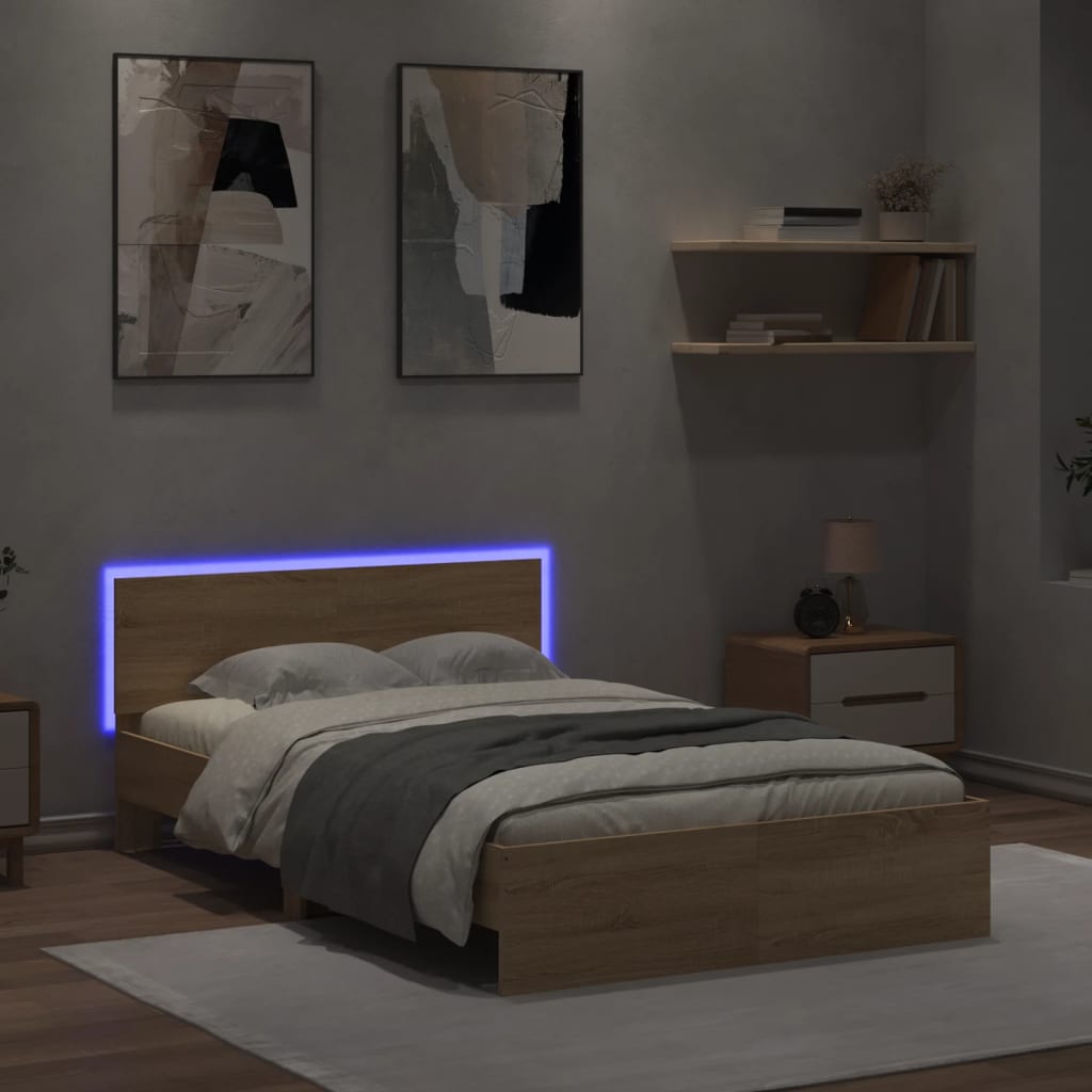 Bed Frame with LED without Mattress Sonoma Oak 135x190 cm