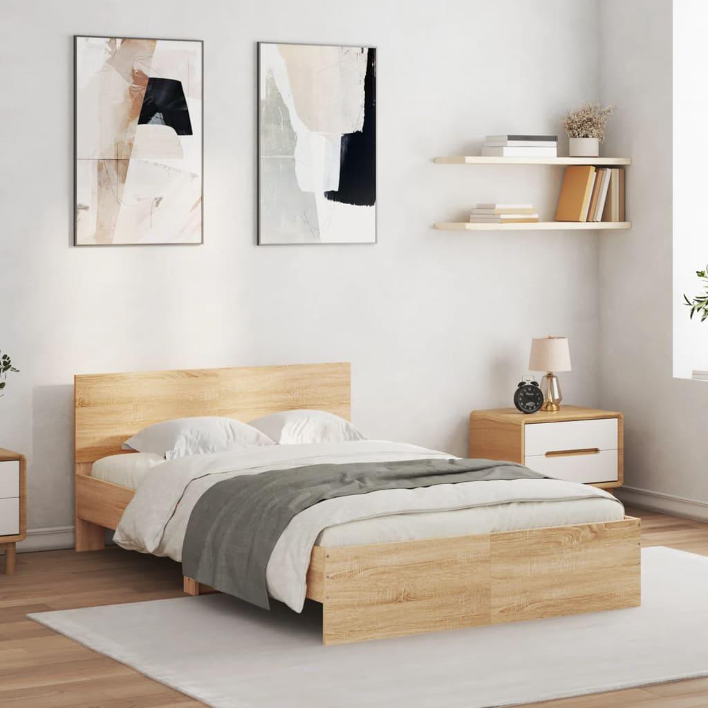 Bed Frame with LED without Mattress Sonoma Oak 135x190 cm