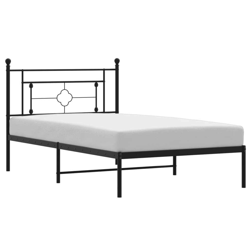 Metal Bed Frame without Mattress with Headboard Black 107x203 cm King Single