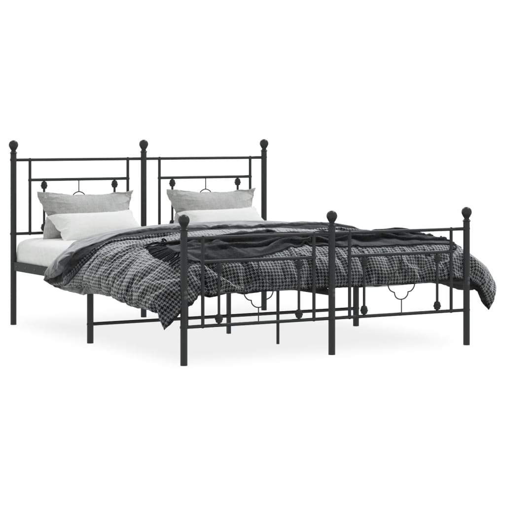 Metal Bed Frame without Mattress with Footboard Black 150x200 cm