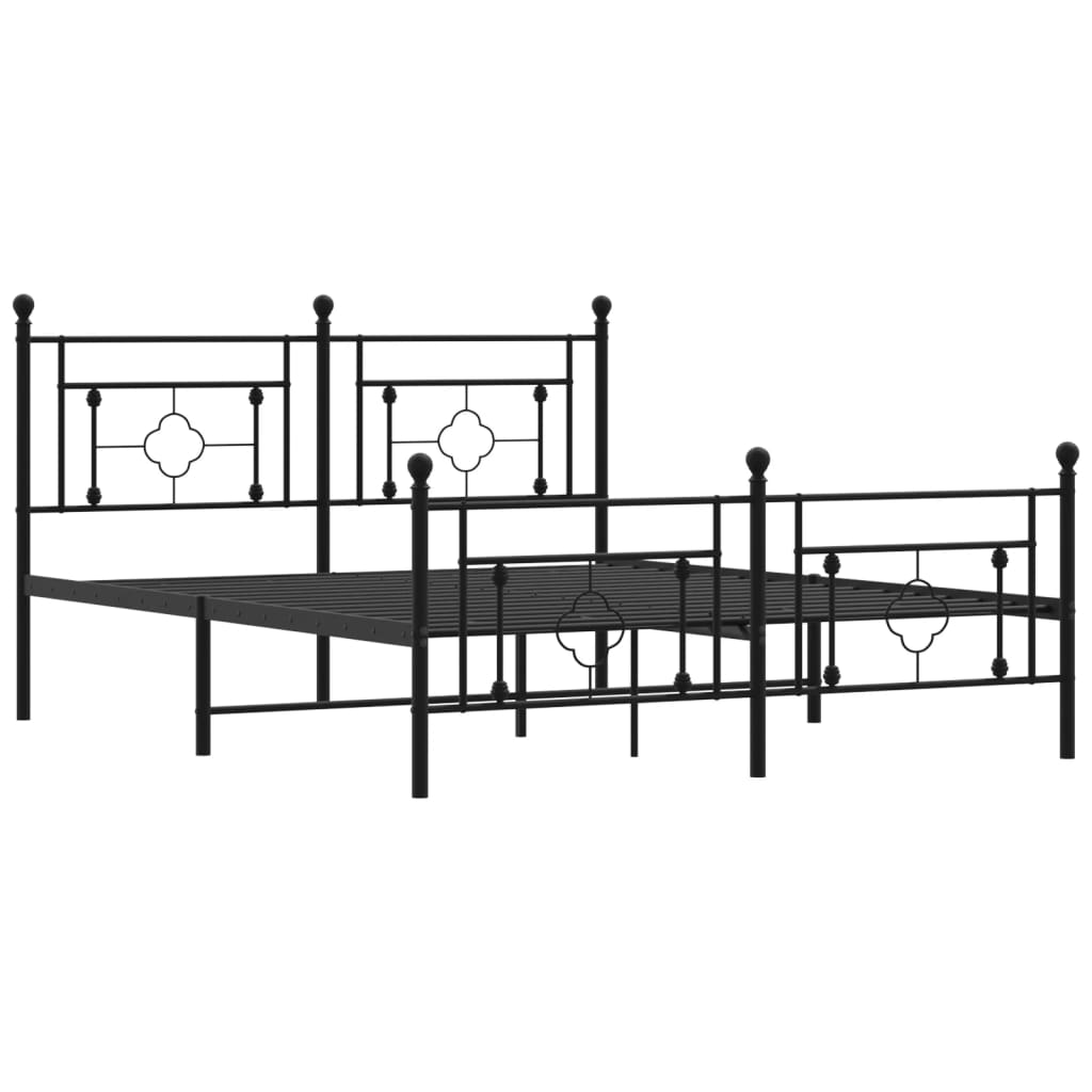 Metal Bed Frame without Mattress with Footboard Black 150x200 cm