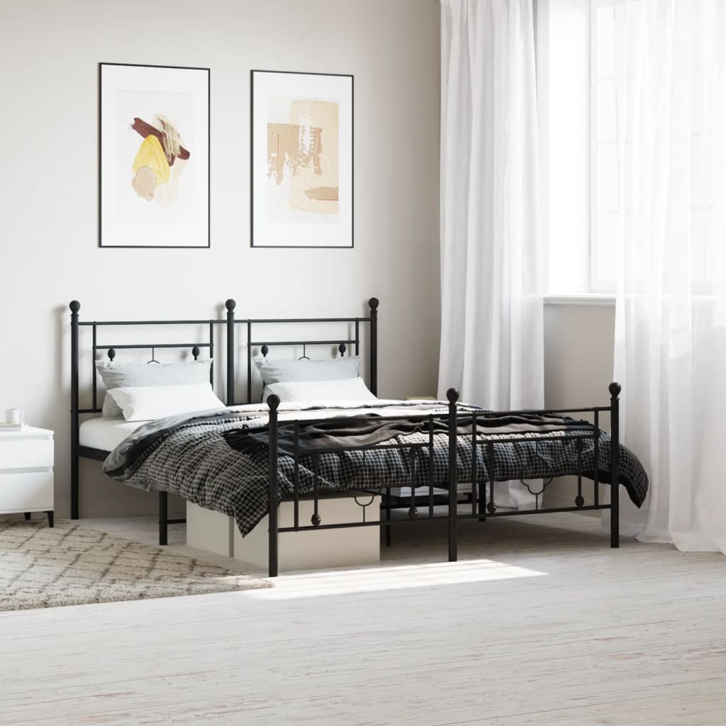 Metal Bed Frame without Mattress with Footboard Black 150x200 cm