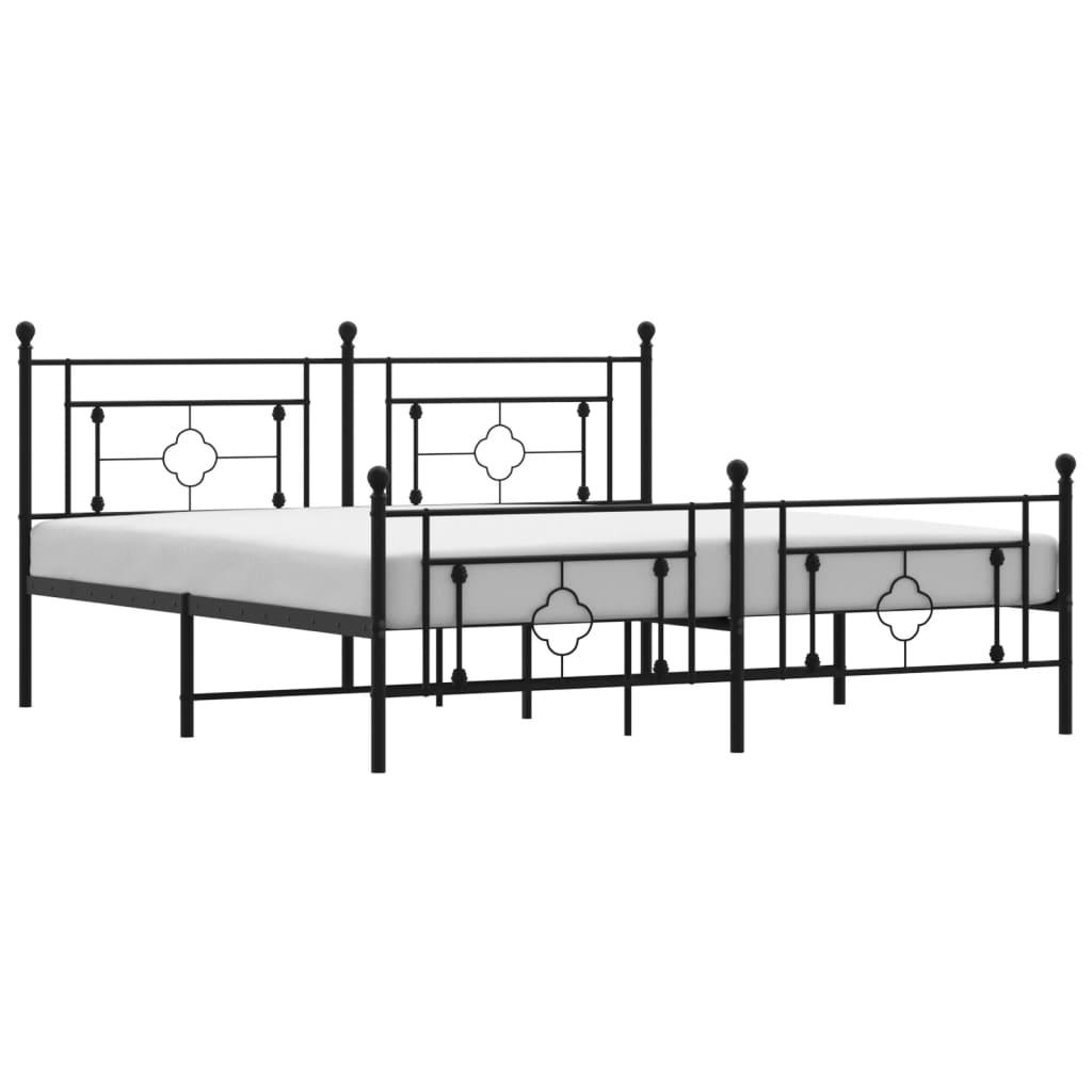 Metal Bed Frame without Mattress with Footboard Black 183x203 cm King