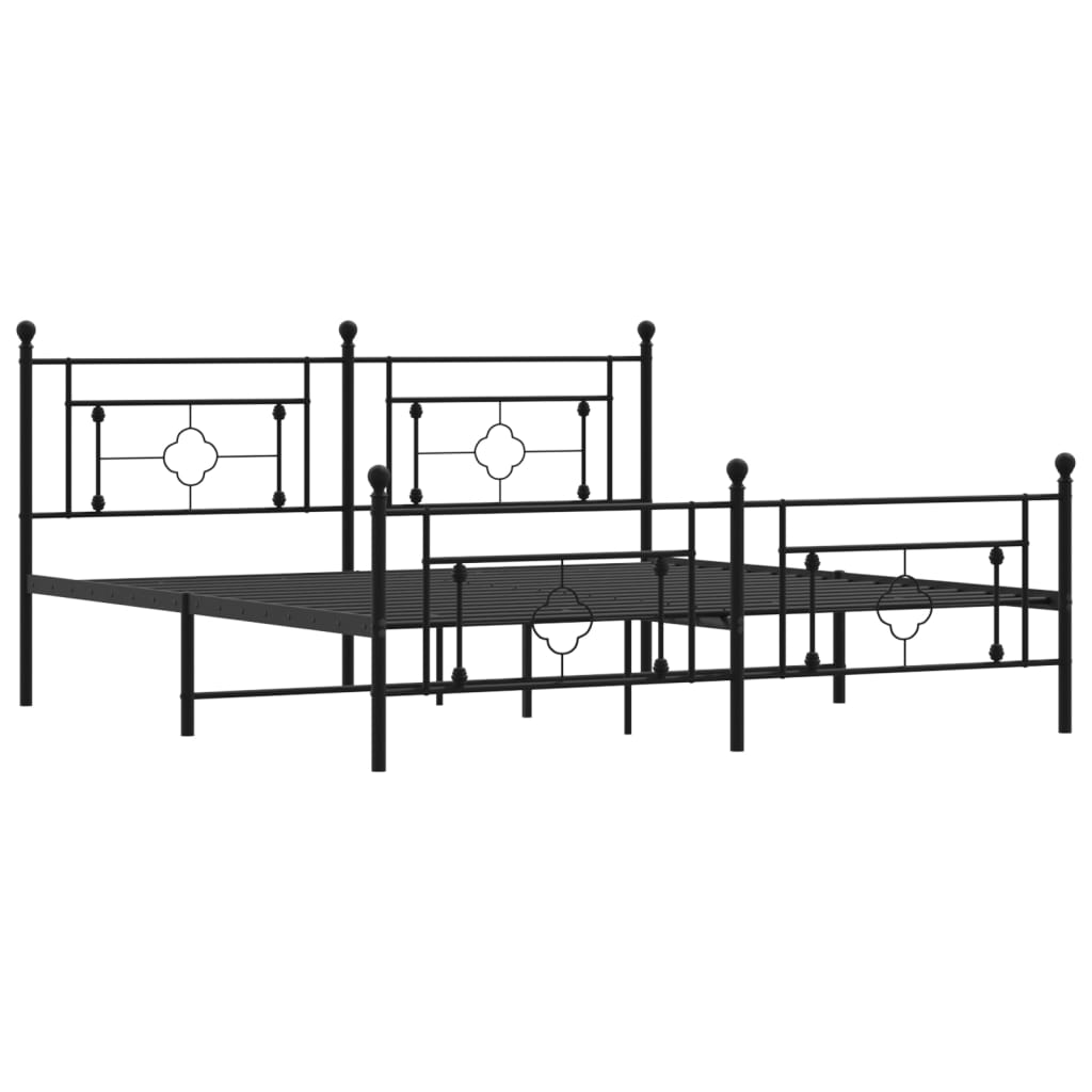 Metal Bed Frame without Mattress with Footboard Black 183x203 cm King