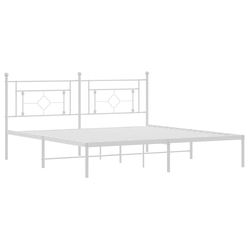 Metal Bed Frame without Mattress with Headboard White 183x203 cm King