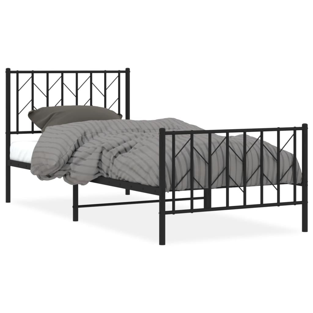 Metal Bed Frame without Mattress with Footboard Black 90x190 cm