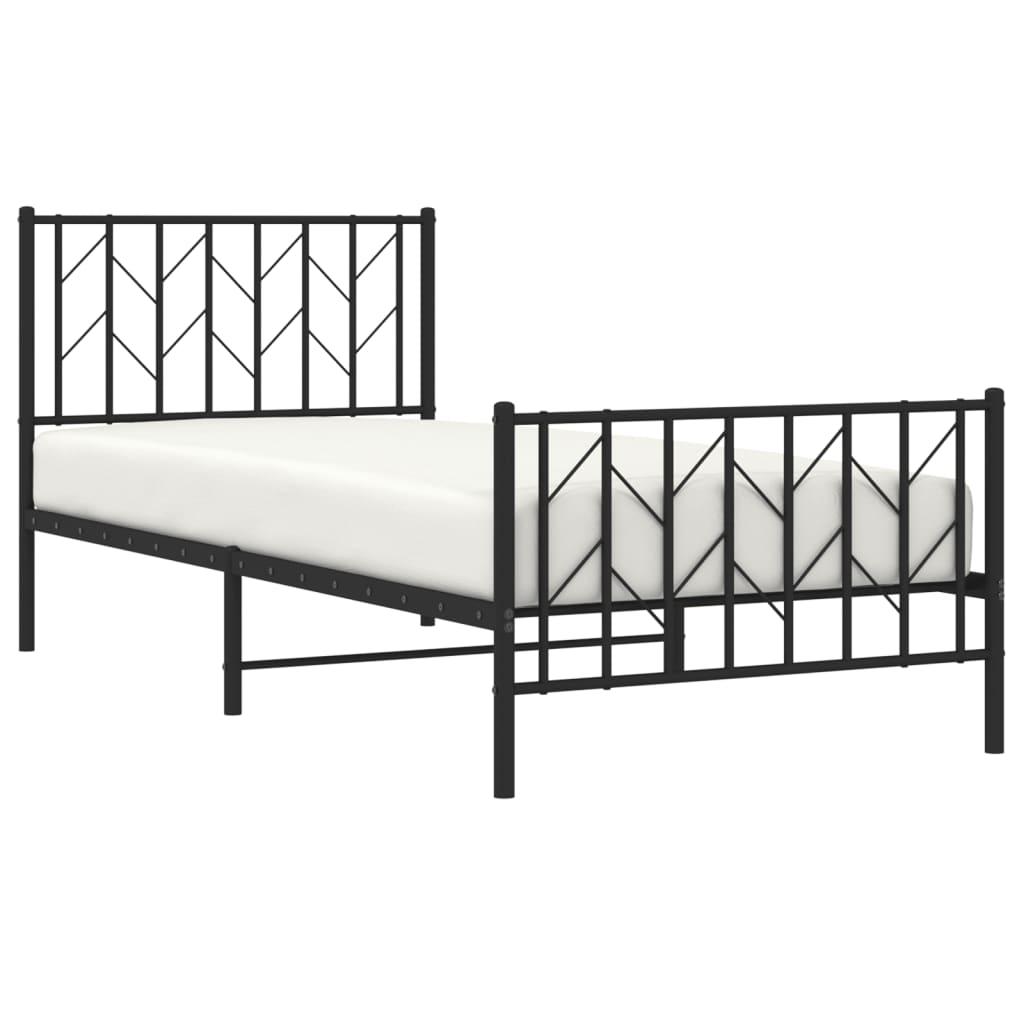 Metal Bed Frame without Mattress with Footboard Black 90x190 cm