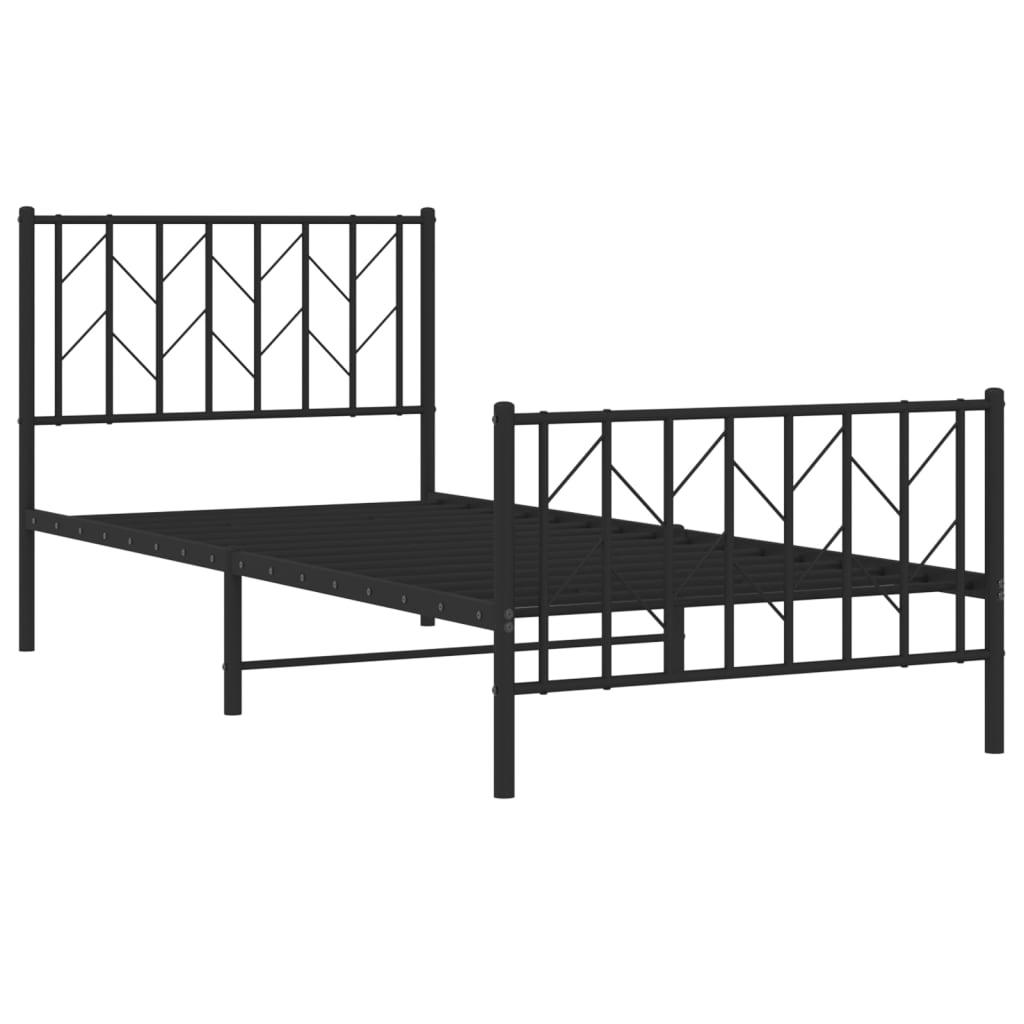 Metal Bed Frame without Mattress with Footboard Black 90x190 cm