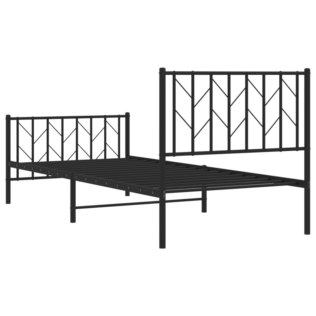 Metal Bed Frame without Mattress with Footboard Black 90x190 cm