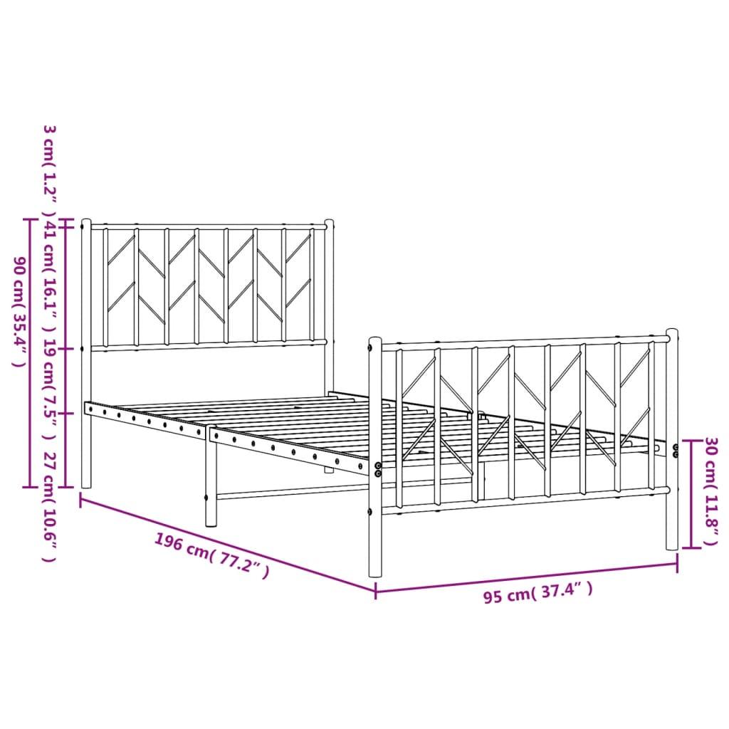 Metal Bed Frame without Mattress with Footboard Black 90x190 cm
