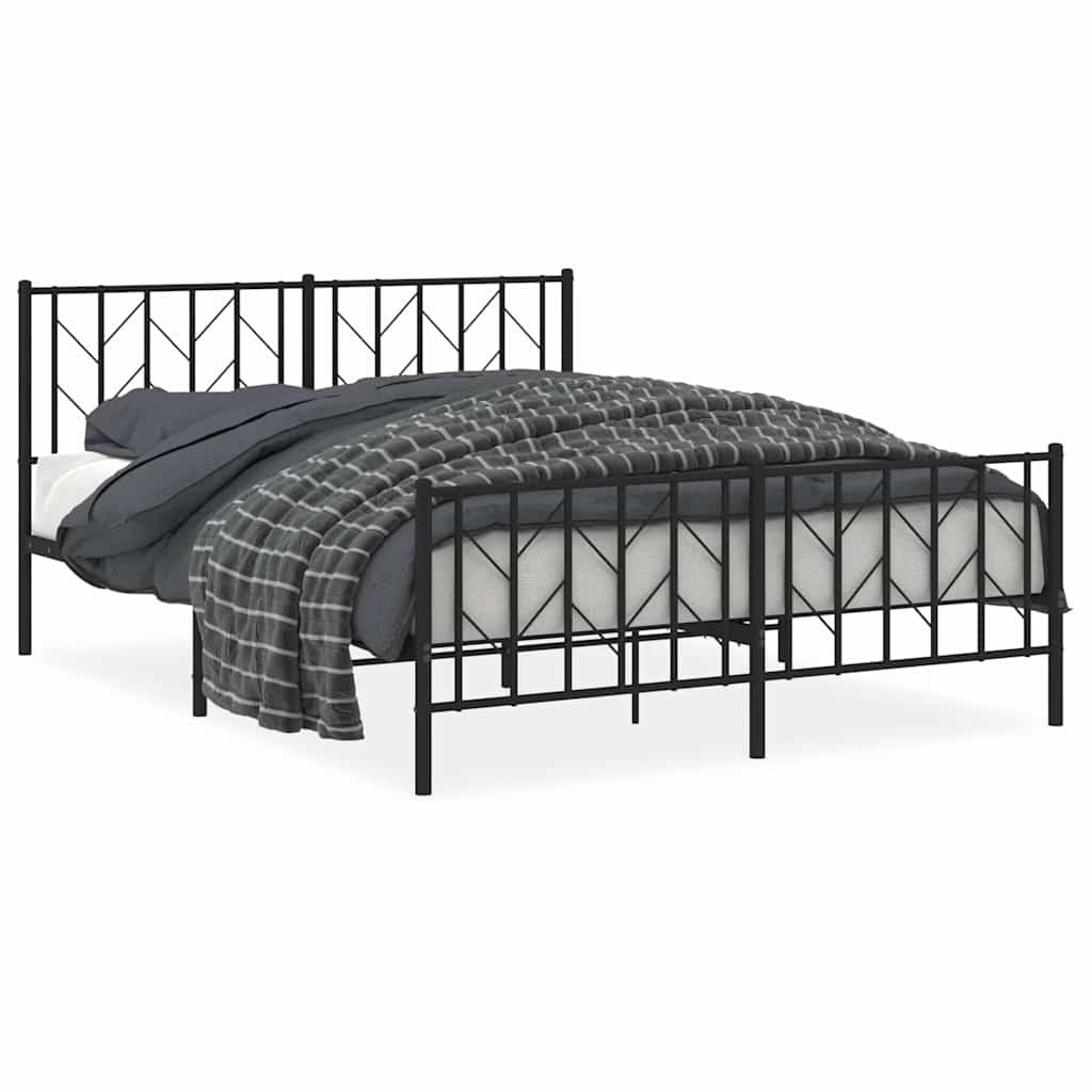 Metal Bed Frame without Mattress with Footboard Black 150x200 cm