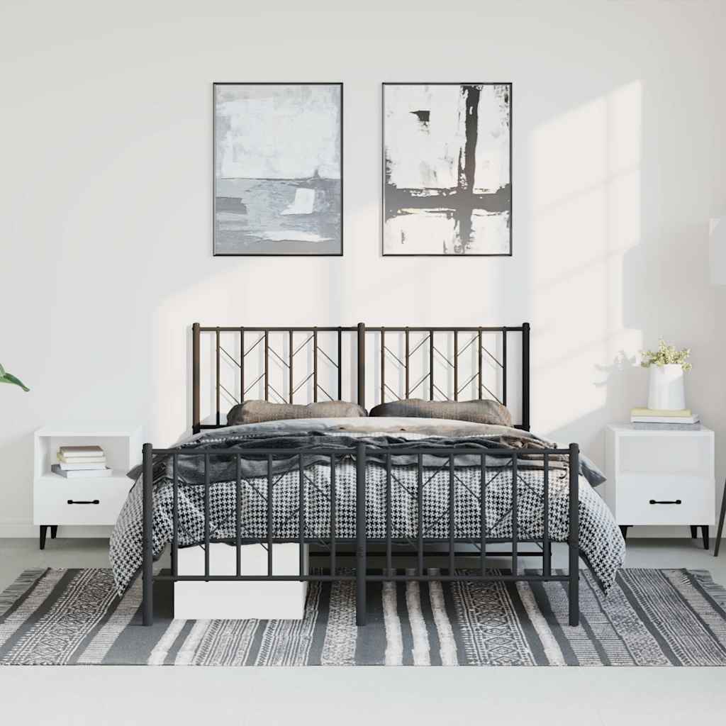 Metal Bed Frame without Mattress with Footboard Black 150x200 cm