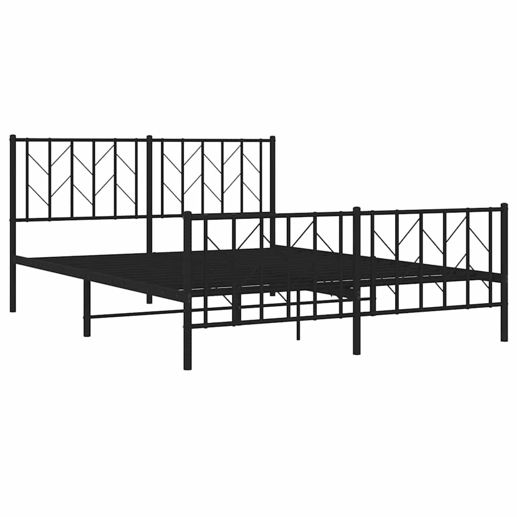 Metal Bed Frame without Mattress with Footboard Black 150x200 cm
