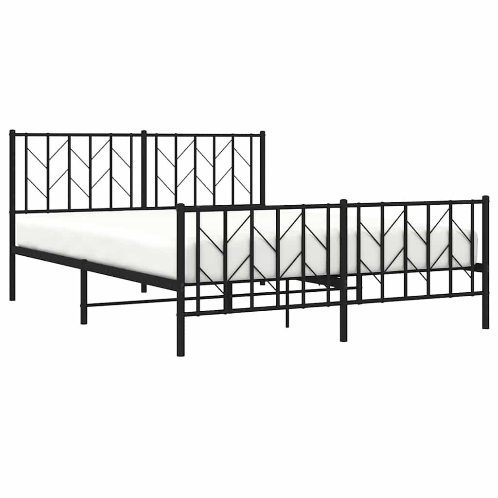 Metal Bed Frame without Mattress with Footboard Black 150x200 cm