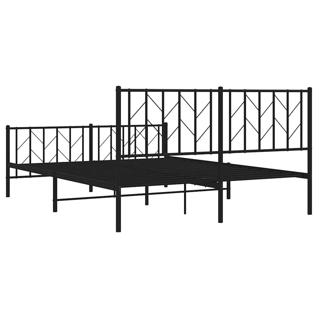 Metal Bed Frame without Mattress with Footboard Black 150x200 cm
