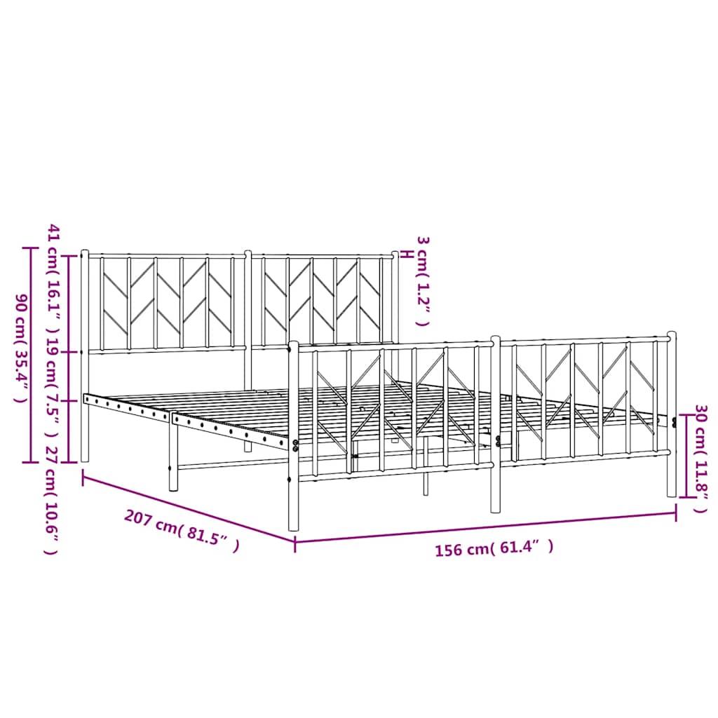 Metal Bed Frame without Mattress with Footboard Black 150x200 cm