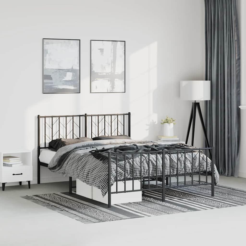Metal Bed Frame without Mattress with Footboard Black 150x200 cm