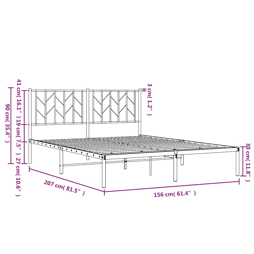 Metal Bed Frame without Mattress with Headboard White 150x200 cm