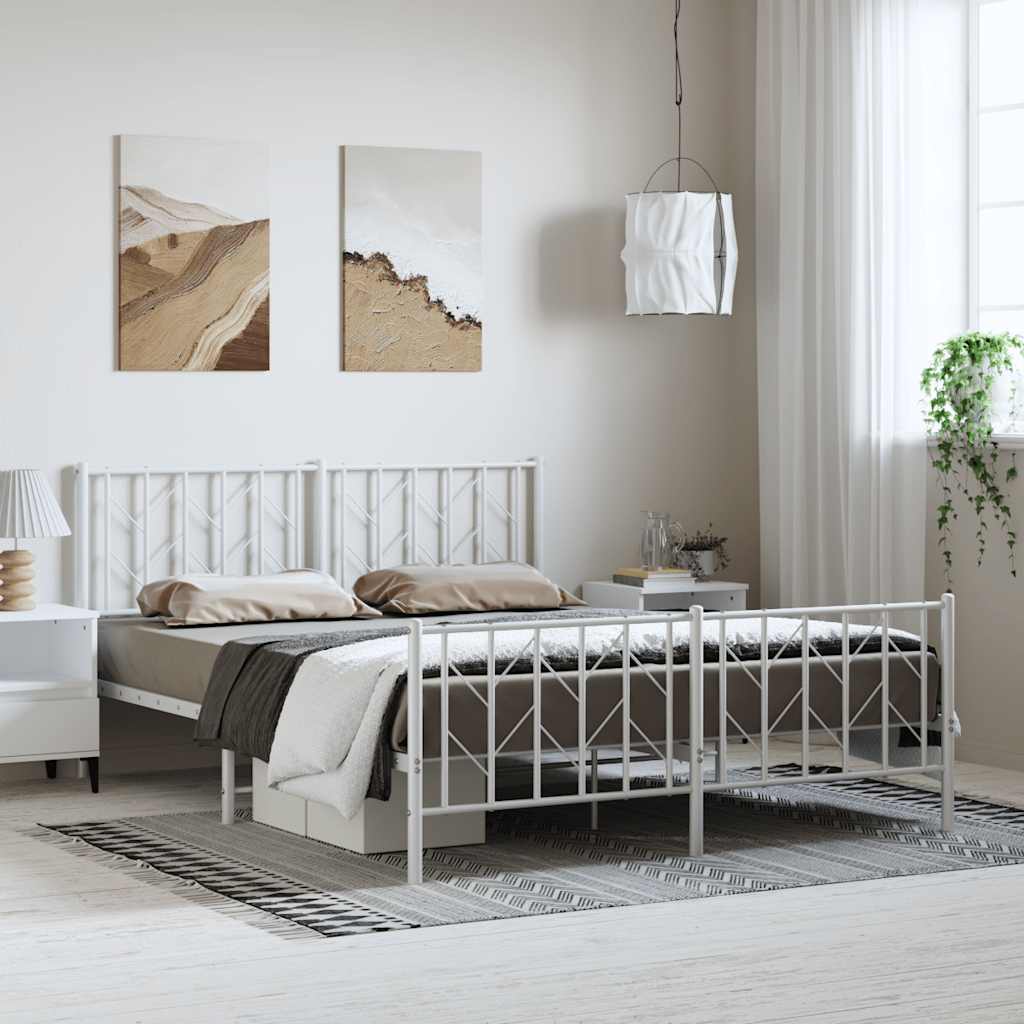Metal Bed Frame without Mattress with Footboard White 150x200 cm