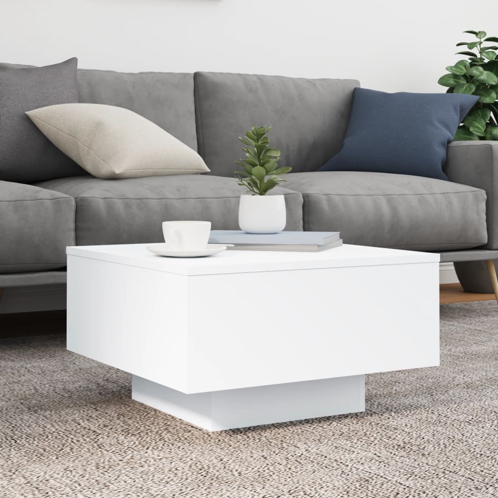 Coffee Table with LED Lights White 55x55x31 cm