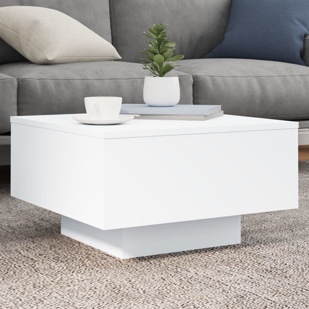 Coffee Table with LED Lights White 55x55x31 cm