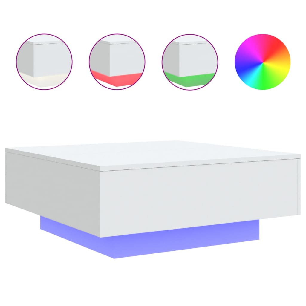 Coffee Table with LED Lights White 80x80x31 cm