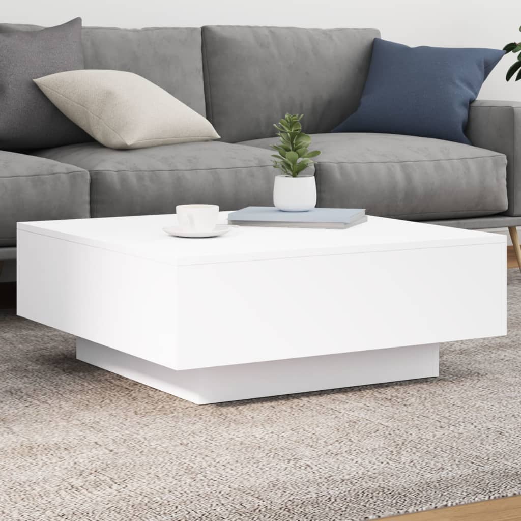 Coffee Table with LED Lights White 80x80x31 cm