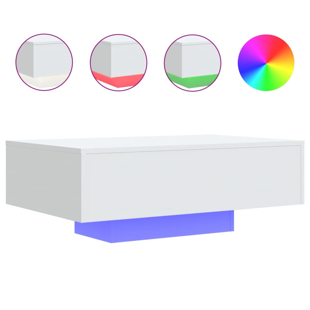 Coffee Table with LED Lights White 85x55x31 cm