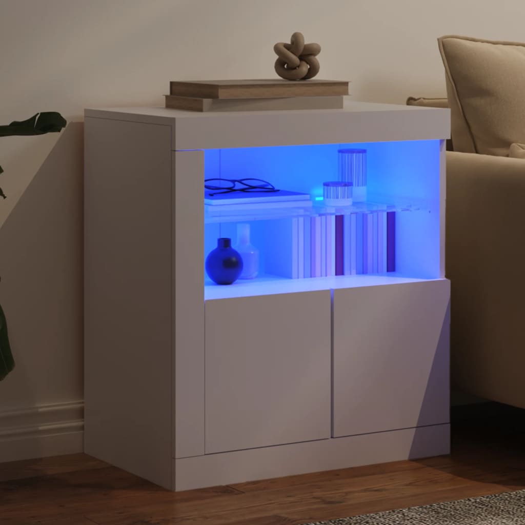 Sideboard with LED Lights White 60.5x37x67 cm