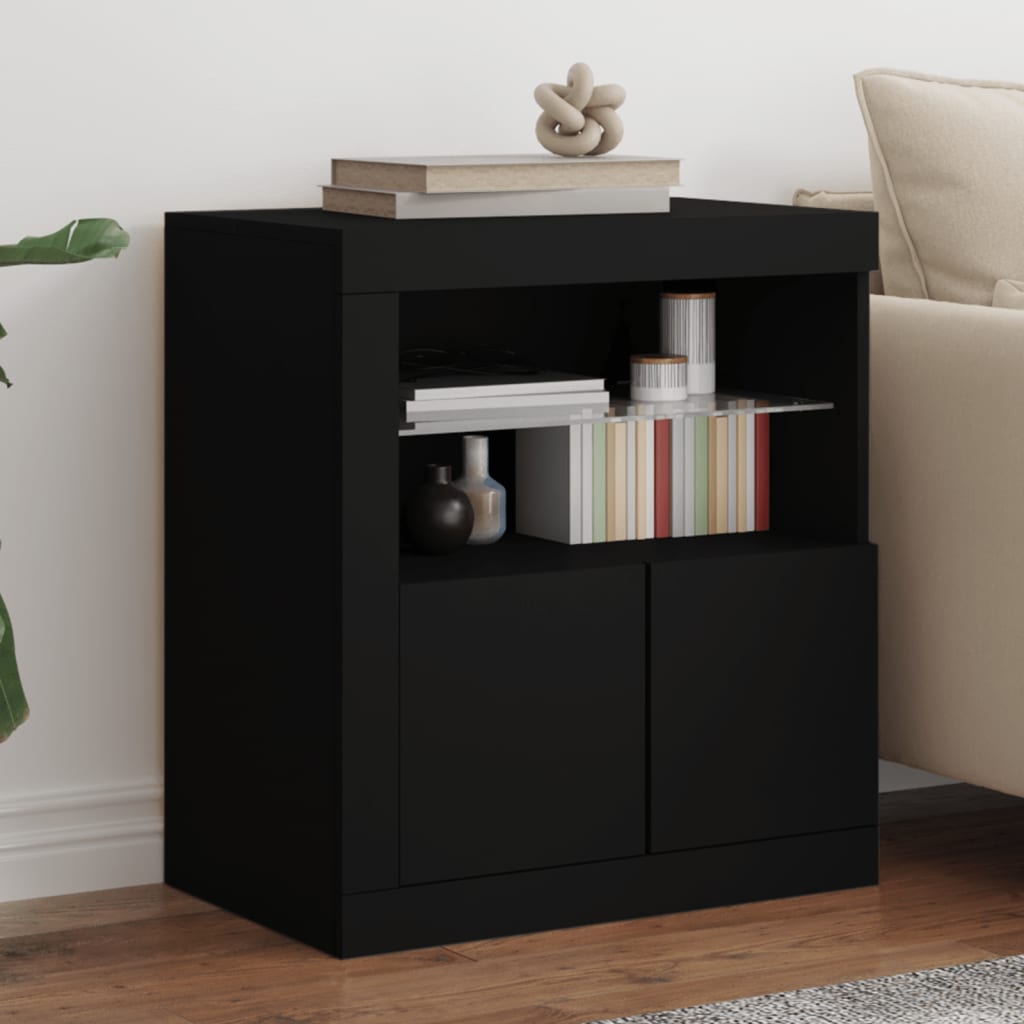 Sideboard with LED Lights Black 60.5x37x67 cm