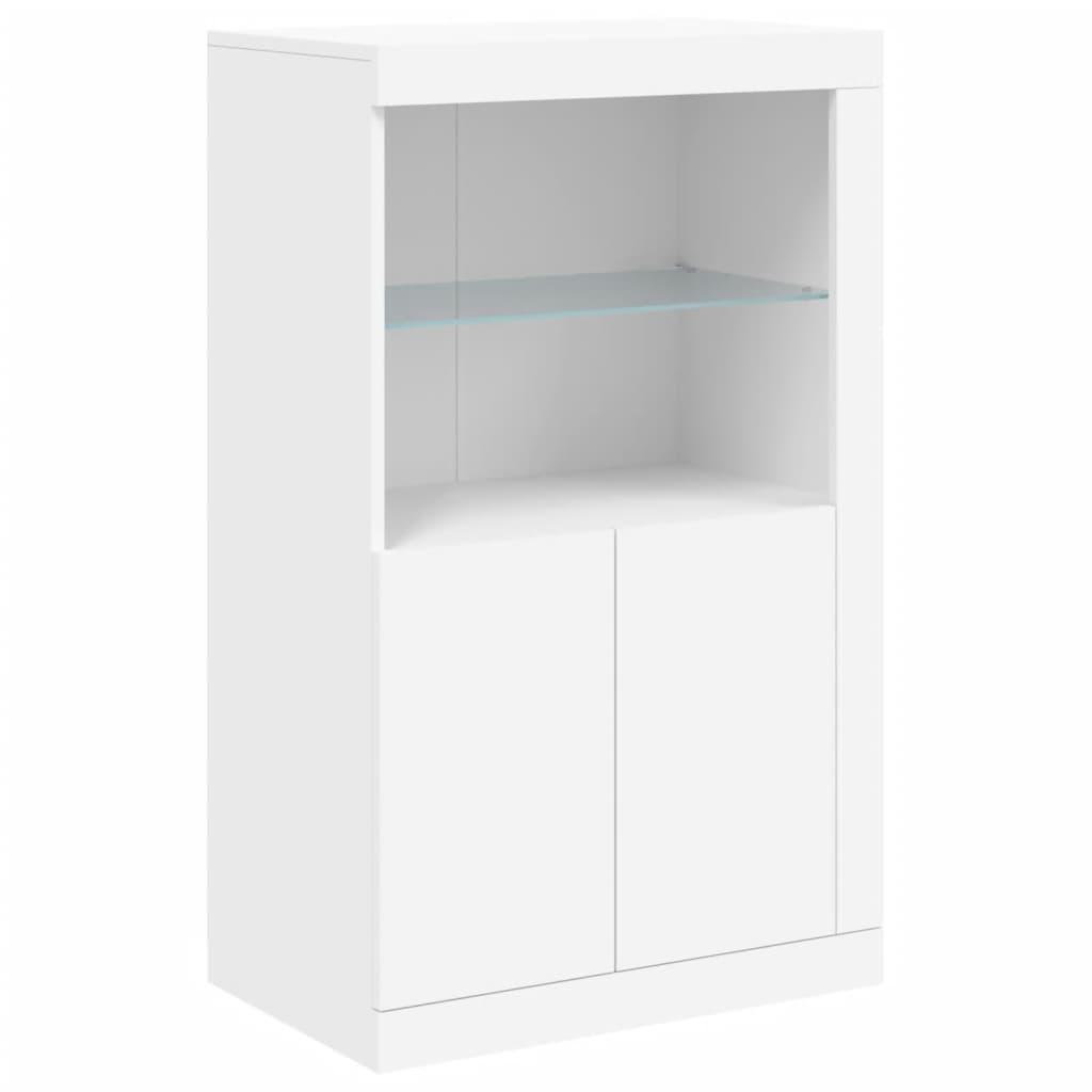 Side Cabinet with LED Lights White Engineered Wood