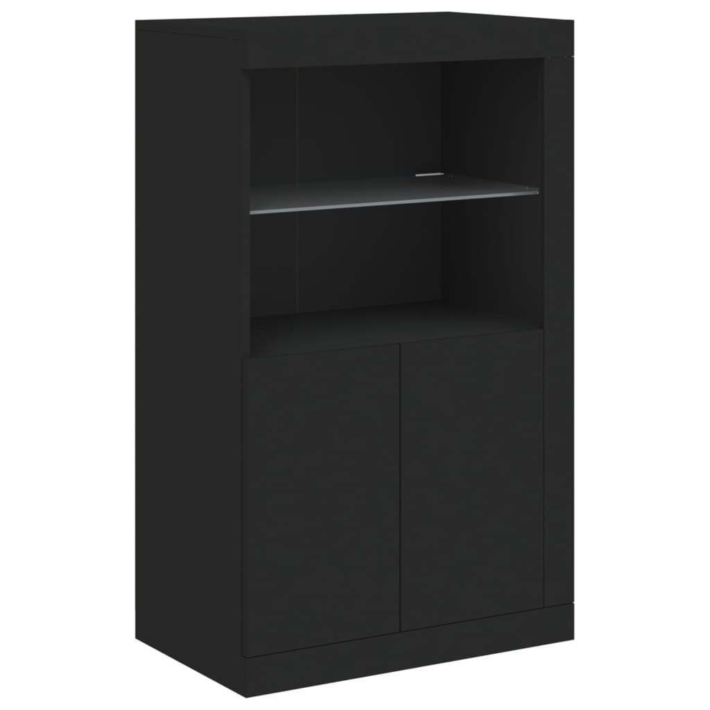 Side Cabinet with LED Lights Black Engineered Wood