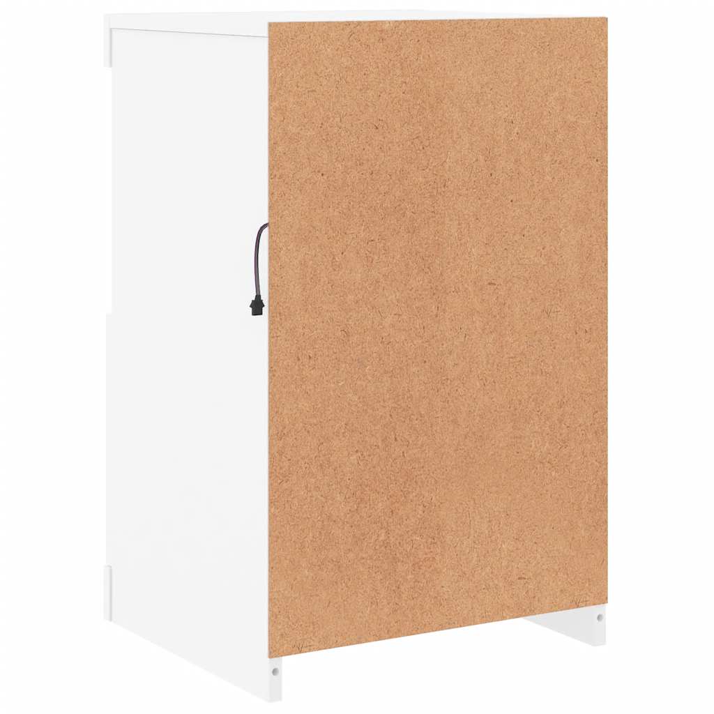 Side Cabinet with LED Lights White Engineered Wood