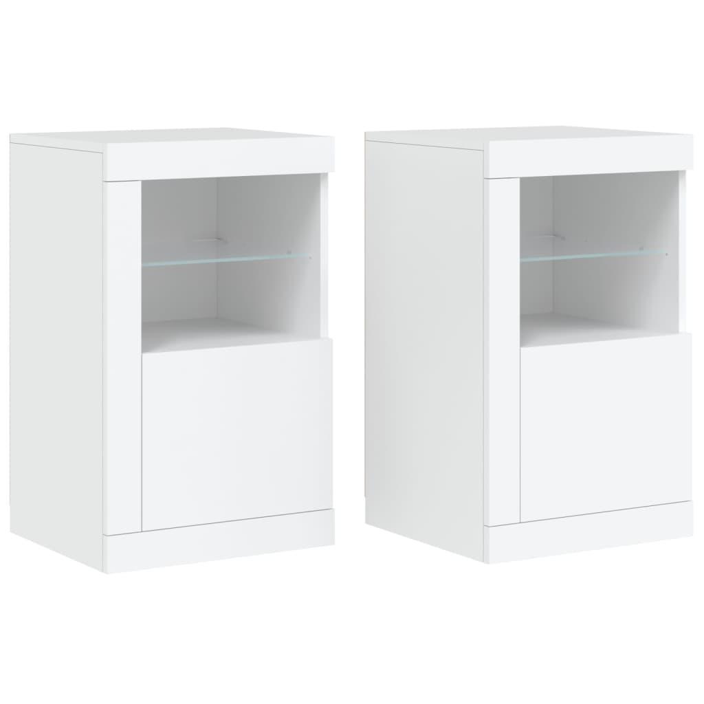 Side Cabinets with LED Lights 2 pcs White Engineered Wood