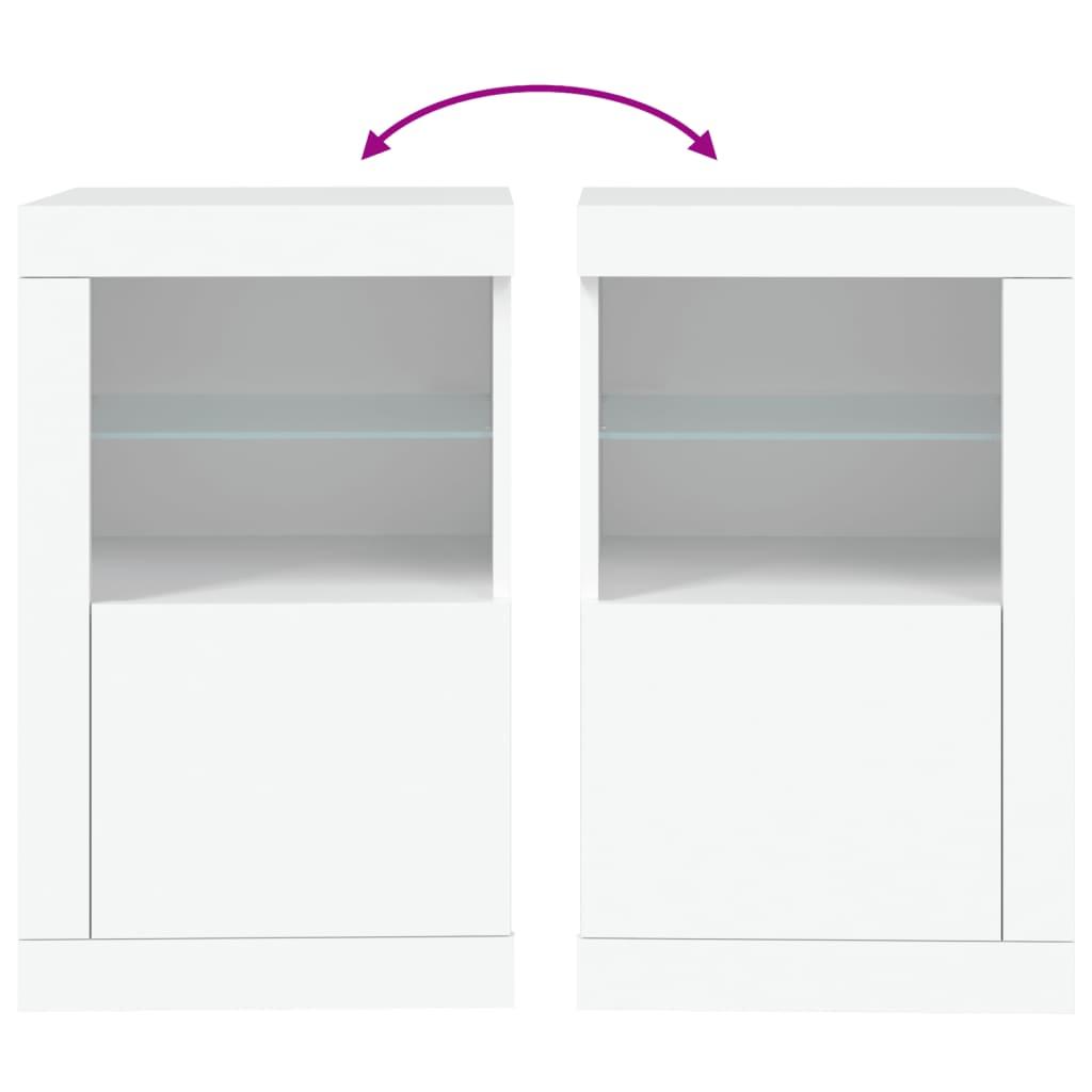 Side Cabinets with LED Lights 2 pcs White Engineered Wood