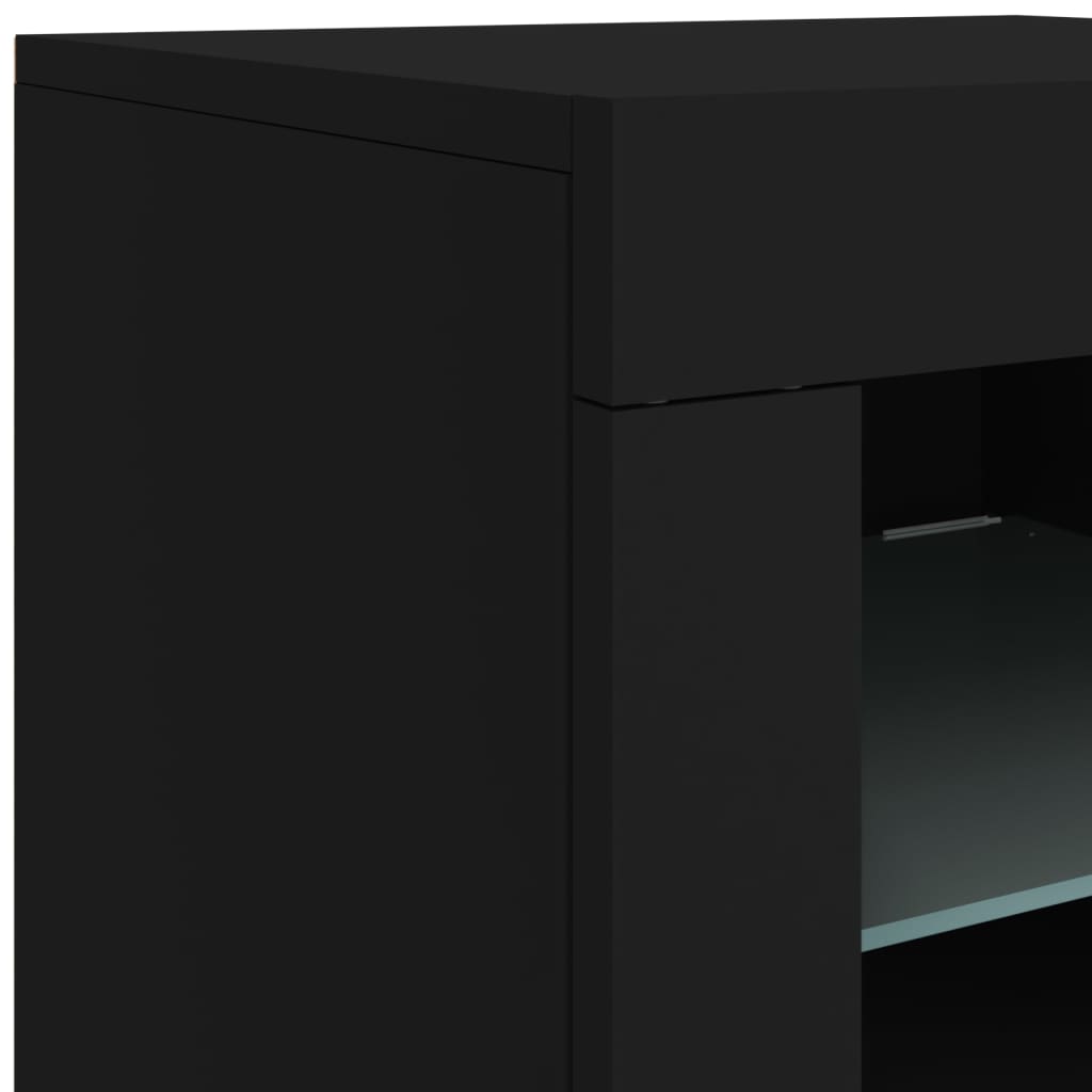 Side Cabinets with LED Lights 2 pcs Black Engineered Wood