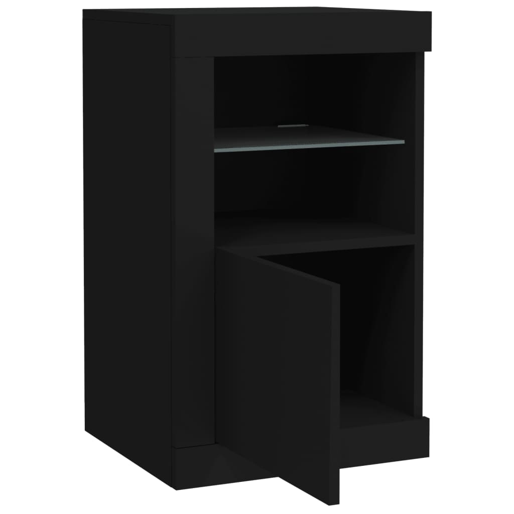 Side Cabinets with LED Lights 2 pcs Black Engineered Wood