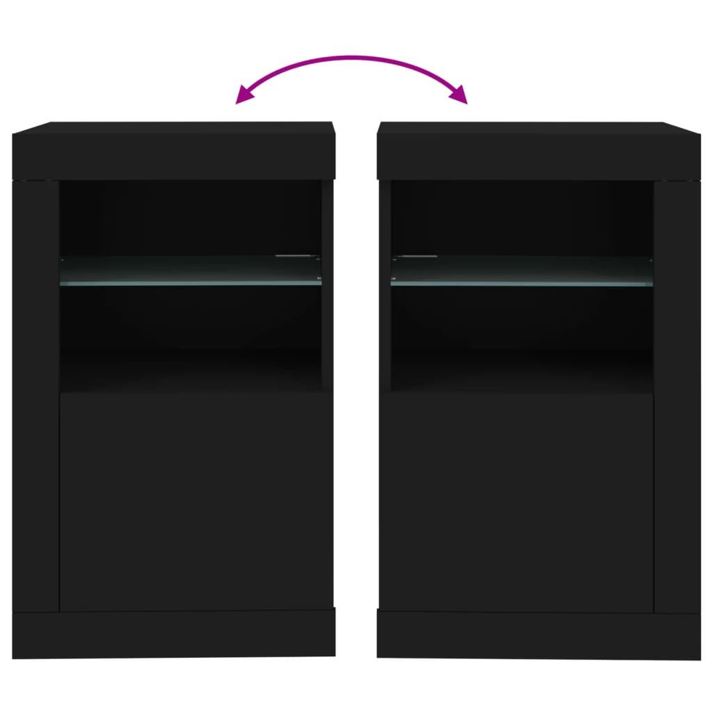 Side Cabinets with LED Lights 2 pcs Black Engineered Wood