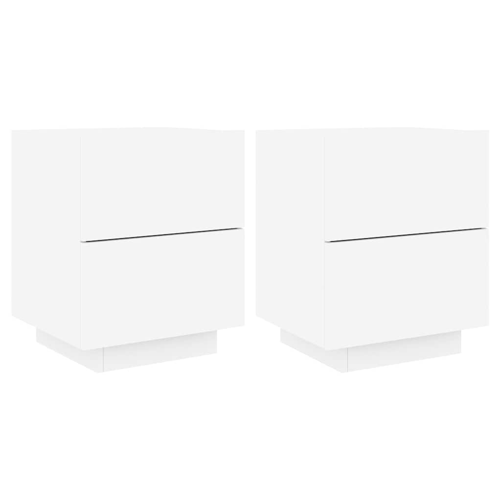 Bedside Cabinets with LED Lights 2 pcs White Engineered Wood